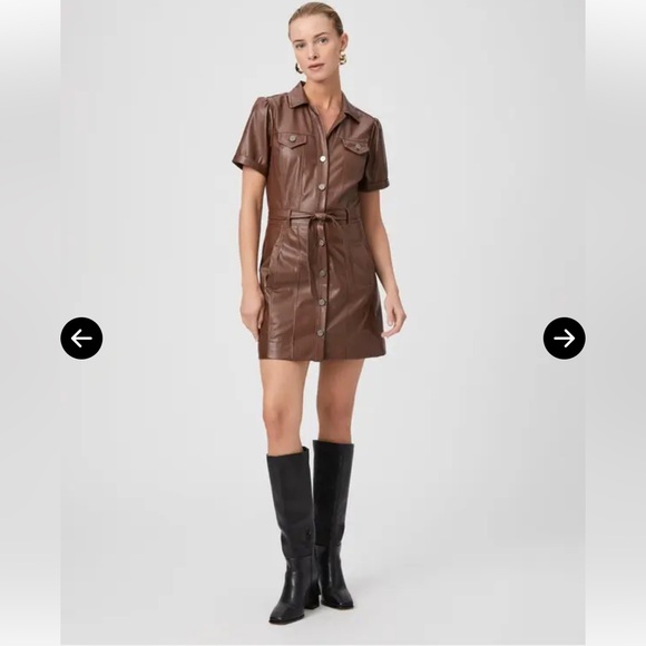 PAIGE Dresses & Skirts - PAIGE Amina Brown Vegan-Leather Short Dress with belt - Size Sm